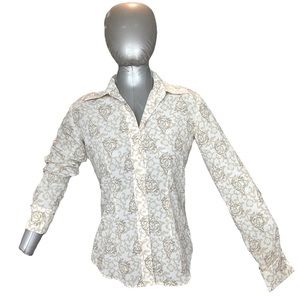 New York & Company Tan and Off White Button Down Blouse Size XS